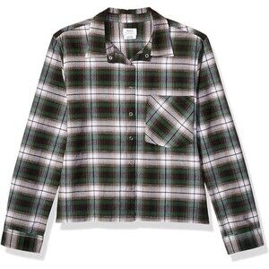 RVCA Women's Daten Plaid Green White  Long Sleeve Woven Shirt Medium
